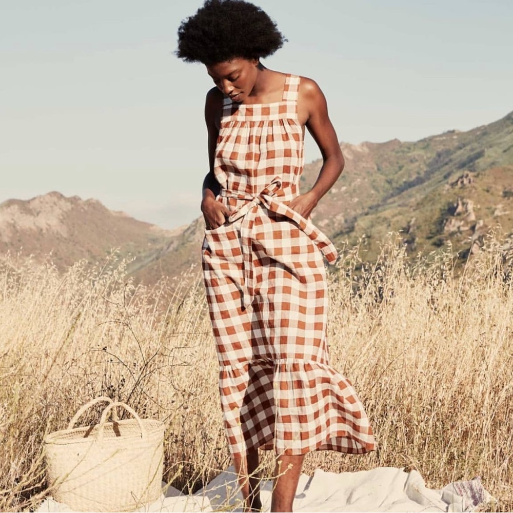 Doen Eve dress in Nutmeg plaid